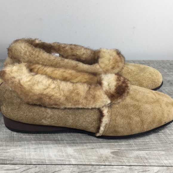 Vintage Dodson Womens Brown Leather Shearling Lined Winter Shoes Slippers Size 7 - Picture 1 of 10